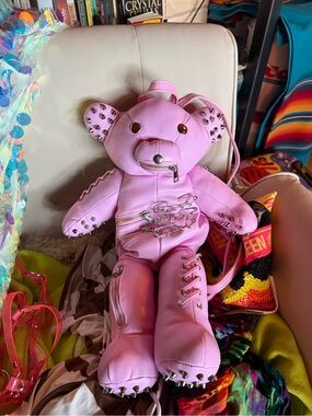 Dolls Kill current mood Pink Studded Teddy Bear Backpack - rave bag